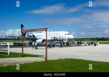 Air New Zealand Airbus A320-232 an Hanan International Airport, Alofi, Niue, Südsee, Ozeanien Stockfoto
