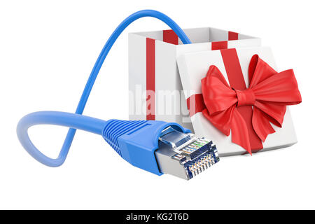 Internet Anschluss in Geschenk Konzept. 3D-Rendering auf weißem Hintergrund Stockfoto