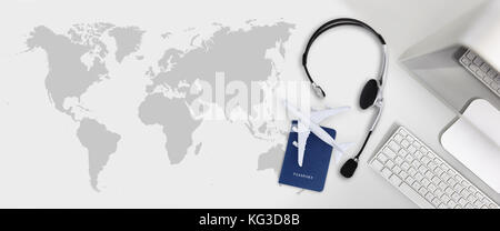 Buchung und suchen Flug Flugreisen reise Ferienhäuser Konzept, banner Web Template Stockfoto