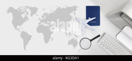 Buchung und suchen Flug Flugreisen reise Ferienhäuser Konzept, banner Web Template Stockfoto