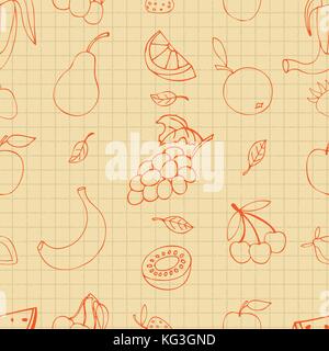 Obst doodles nahtlosen Squared notebook Seite Hintergrund Icons Set von Doodle Vector Illustration Stock Vektor