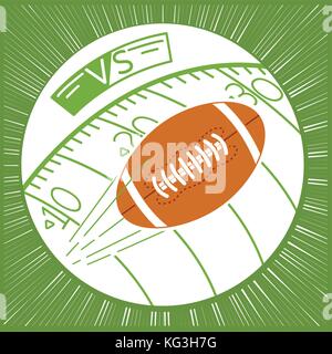 Konzept der spielen Rugby, American Football in Form einer fliegenden Ball über das Feld. Symbol in der linearen Stil Stock Vektor