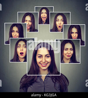 Portrait Of Happy maskierte Frau verschiedene Emotionen ausdrücken Stockfoto