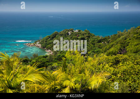 Die Seychellen, Praslin, Erhöhte Ansicht von Anse Marie-Louise von Fond Ferdinand Naturschutzgebiet Stockfoto