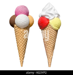 Farbige Eis in der Waffel Kegel auf weißem Hintergrund Stockfoto