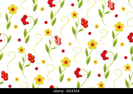 Design khokhloma, florales Muster, nahtlose Muster mit roten Beeren und Blumen Stock Vektor