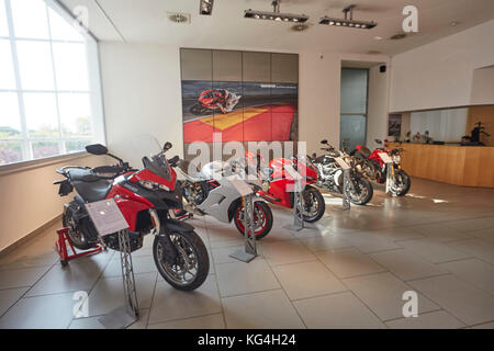 Motorräder Anzeige an die Ducati factory Museum, Bologna, Italien. Stockfoto