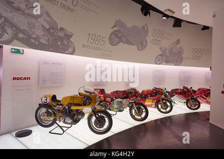 Motorräder Anzeige an die Ducati factory Museum, Bologna, Italien. Stockfoto