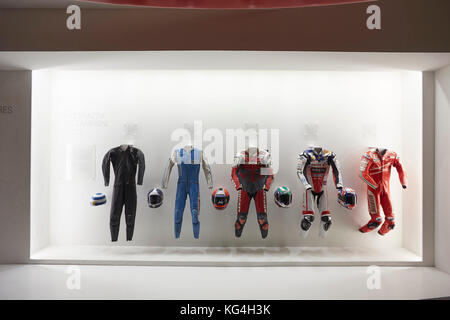 Racing Leder auf Anzeige an die Ducati factory Museum, Bologna, Italien. Stockfoto