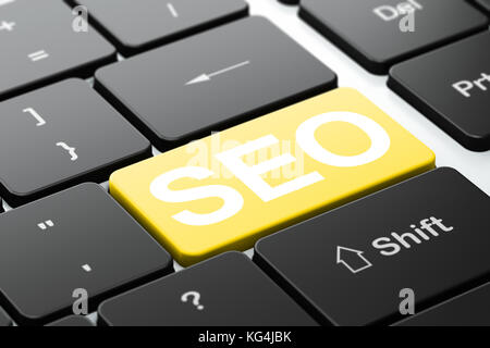 Web Development Konzept: seo auf Computer Tastatur Hintergrund Stockfoto