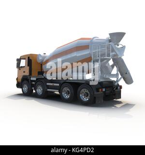 Betonmischer LKW auf Weiß 3d Illustration isoliert Stockfoto