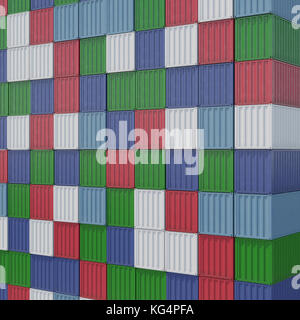 Gestapelte Farbe Cargo Container über Weiß 3D-Darstellung Stockfoto