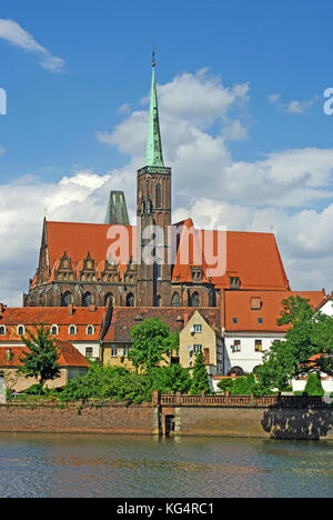 Kirche des Heiligen Kreuzes (kosciol sw krzyza) [Gothic] Fluss Odra, tamski Insel, Wroclaw, Polen Stockfoto