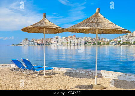 Strand der Stadt Saranda, Albanien Stockfoto