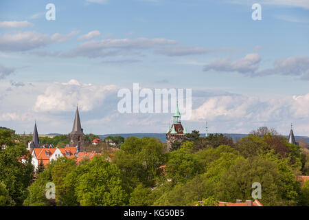 Blick auf die historische Welterbestadt Quedlinburg Harz Stockfoto