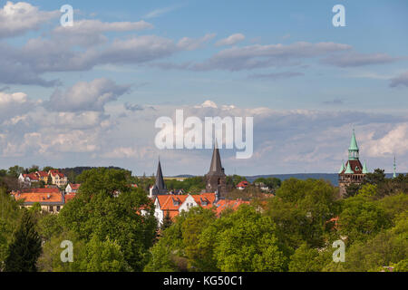 Blick auf die historische Welterbestadt Quedlinburg Harz Stockfoto