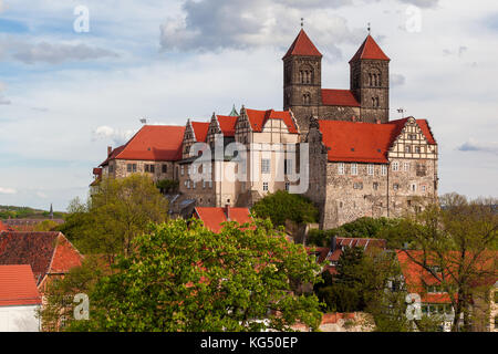 Blick auf die historische Welterbestadt Quedlinburg Harz Stockfoto