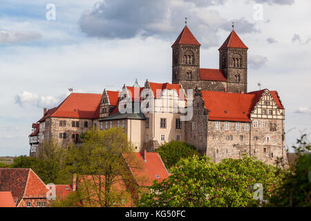 Blick auf die historische Welterbestadt Quedlinburg Harz Stockfoto