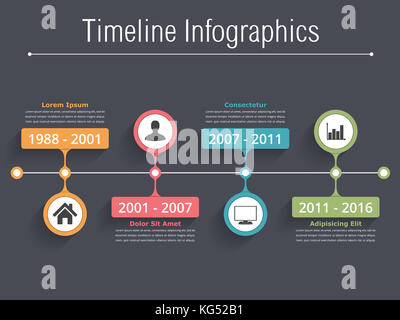 Horionztal timeline Infografiken Vorlage mit Daten, Symbolen und Text, Vector EPS 10 Abbildung Stockfoto