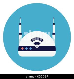 Wifi Internet Router Symbol auf runder blauer Hintergrund Stock Vektor