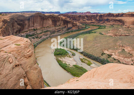 Vom Slickrock Trail aus können Sie den Colorado River überblicken. Moab, Utah, USA Stockfoto