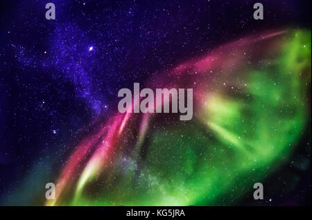 Starry evening with the Aurora Borealis or Northern Lights and the Milky Way Galaxy, Abisko, Lapland, Sweden Stockfoto