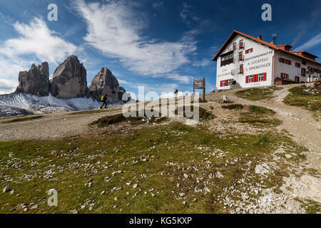 Europa, Italien, Alpen, Dolomiten, Sextener Dolomiten, Südtirol, Rifugio Antonio Locatelli Stockfoto