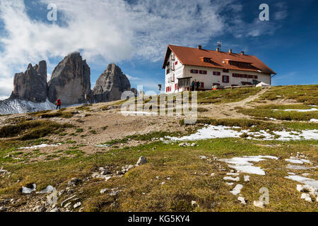 Europa, Italien, Alpen, Dolomiten, Sextener Dolomiten, Südtirol, Rifugio Antonio Locatelli Stockfoto