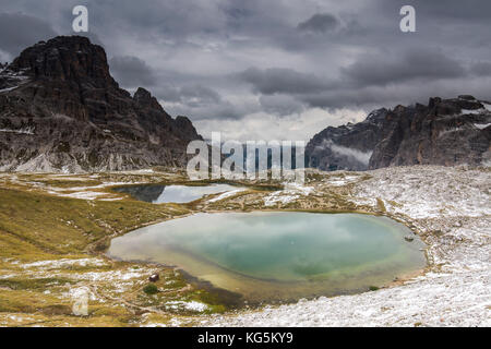 Europa, Italien, Alpen, Dolomiten, Berge, Belluno, Sextner Dolomiten, Laghi dei Piani Stockfoto