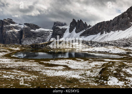 Europa, Italien, Alpen, Dolomiten, Berge, Belluno, Sextner Dolomiten, Laghi dei Piani Stockfoto