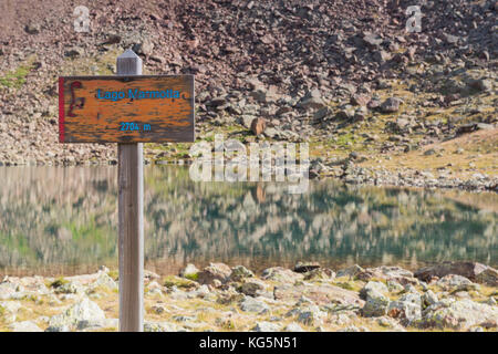 Signage marmotta See Europa, Italien, Trentino, Sun Valley, Pejo, Nationalpark Stilfser Joch Stockfoto