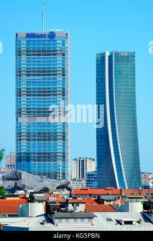 Mailand, Italien, die neue Skyline mit citylife Wolkenkratzer, Blick vom Monte Stella Park, auf Sommer 2017 Stockfoto