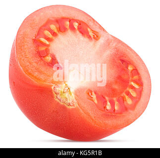 Frische rote Tomaten in der Hälfte auf weißem Hintergrund Freistellungspfad isoliert Stockfoto