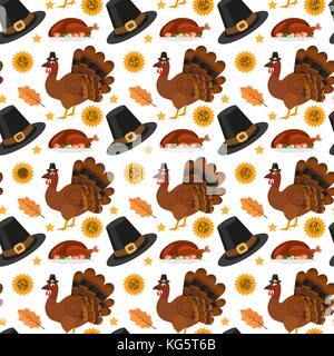 Happy Thanksgiving Day nahtlose Muster. Urlaub der Ernte endlose Hintergrund, sich wiederholende Textur. Vector Illustration Stock Vektor