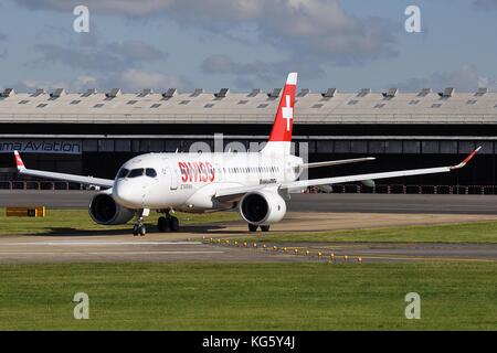 Bombardier Cs 100 von Swiss Airlines Stockfoto