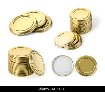 Set aus Metall Deckel zum Abschluss der Gläser. das Bild auf einem weißen Hintergrund. Stockfoto