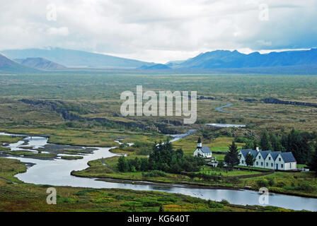 Thingvellir. Island. Eine Ansicht von hohen Boden über den Nationalpark Thingvellir auf der Suche berücksichtigt Stockfoto