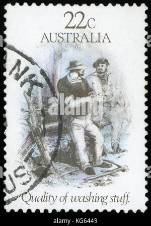 Australien - ca. 1981: Eine Briefmarke gedruckt in Australien zeigt Qualität der Wäsche Zeug, ca. 1981 Stockfoto