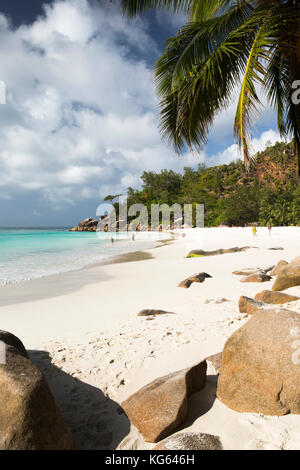 Die Seychellen, Praslin, Anse Georgette, Strand mit Zugang von Constance Lemuria Resort Immobilien Stockfoto