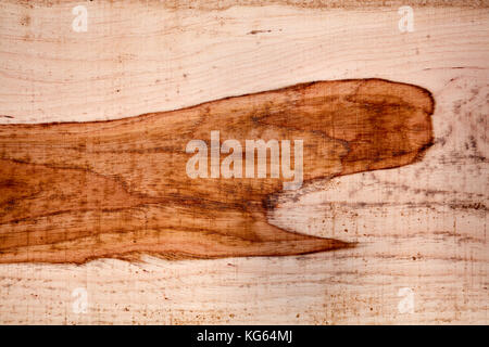 Frisch geschnitten und gemahlen Holz Textur in einen Blick auf die Oberfläche einer Planke zeigt ein Wachstum Muster für dunklem Kernholz Stockfoto