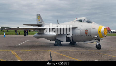 SAAB 29 Tunnan oder fliegenden Fass. Vintage schwedische Kampfjet. Stockfoto