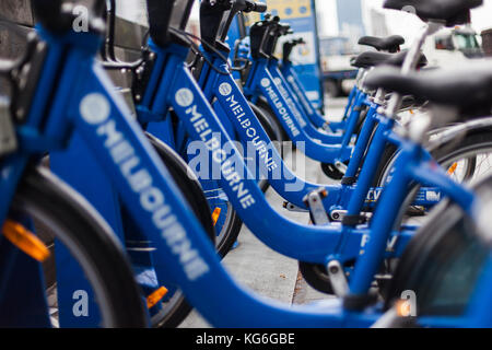 Melbourne blue kostenlose Leihfahrräder Stockfoto