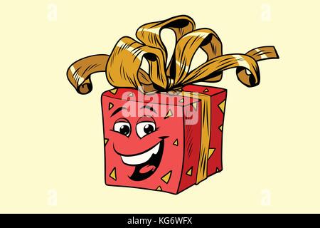 Roter Geschenkbox niedlich Smiley Charakter. Comic cartoon Pop Art Illustration retro Vektor Stock Vektor