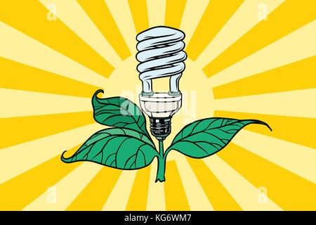 Grüne Lampe Umwelt und alternative Energie. Comic cartoon Pop Art Illustration retro Vektor Stock Vektor