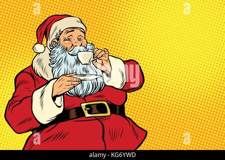 Santa Claus das Trinken von Tee oder Kaffee. pop art retro Vektor illustration Stock Vektor