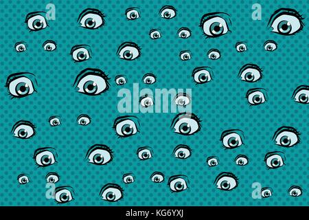 Beängstigend Augen Hintergrund. pop art retro Vektor illustration Stock Vektor