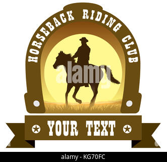 Cowboy und sein Pferd Silhouette gegen Sonnenuntergang Hintergrund galoppieren. Stockfoto