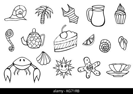 Sommer monochrome Hand doodles Elemente. Vector Illustration Stock Vektor