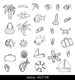 Sommer monochrome Hand doodles Elemente. Vector Illustration Stock Vektor