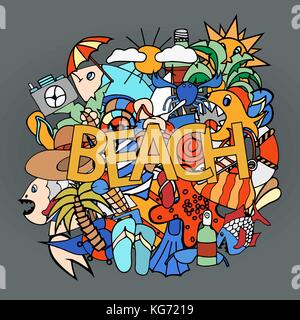 Der Strand hand doodles Elemente. Vector Illustration Stock Vektor